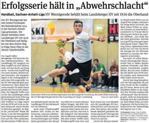 Spielbericht  Sieg der 1. Mannschaft des HVW  in Landsberg